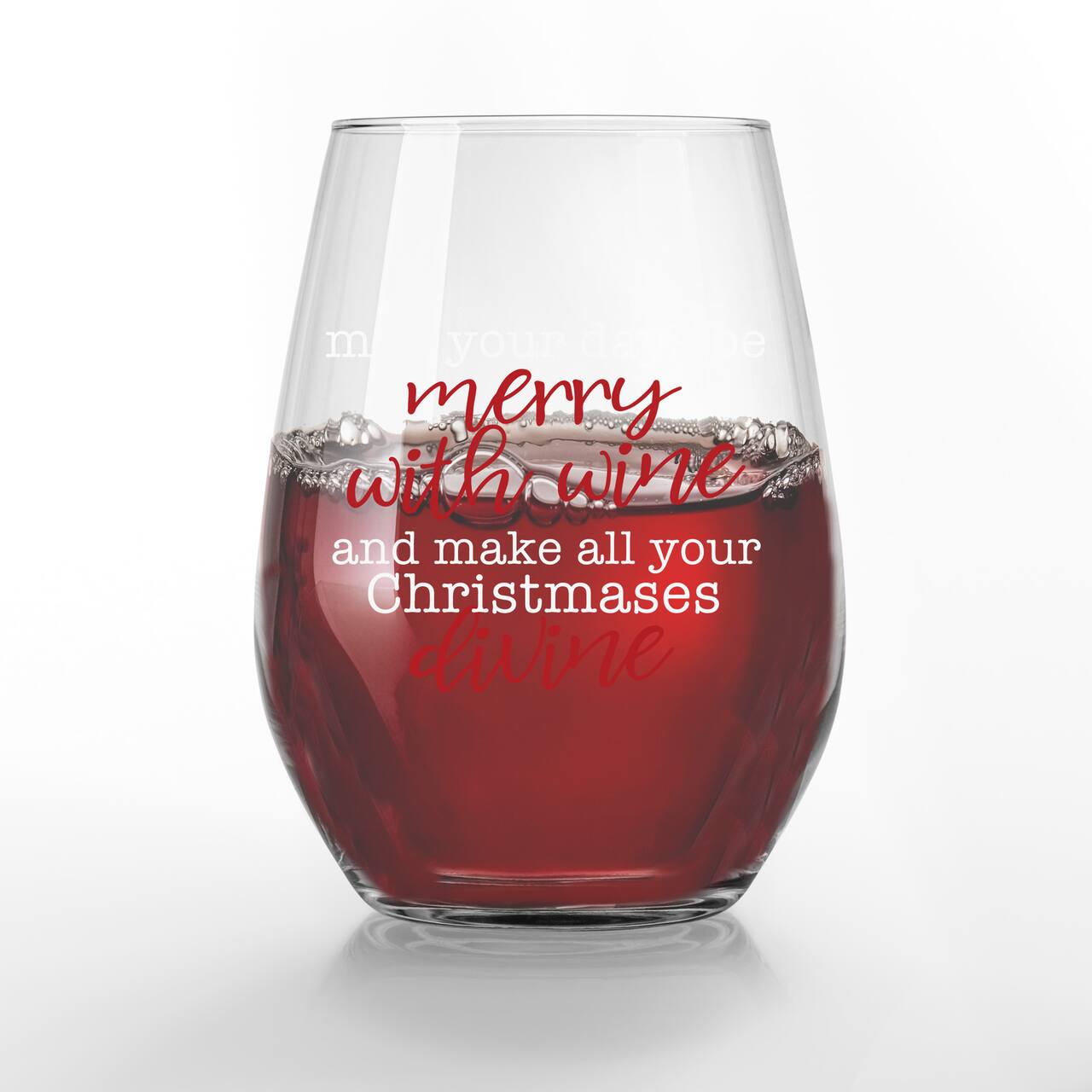 Merry with Wine 15oz. Printed Stemless Wine Glass